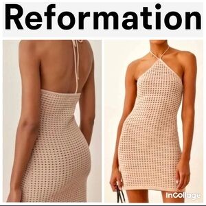 Reformation Martel Open Knit Nude Halter Mini Dress